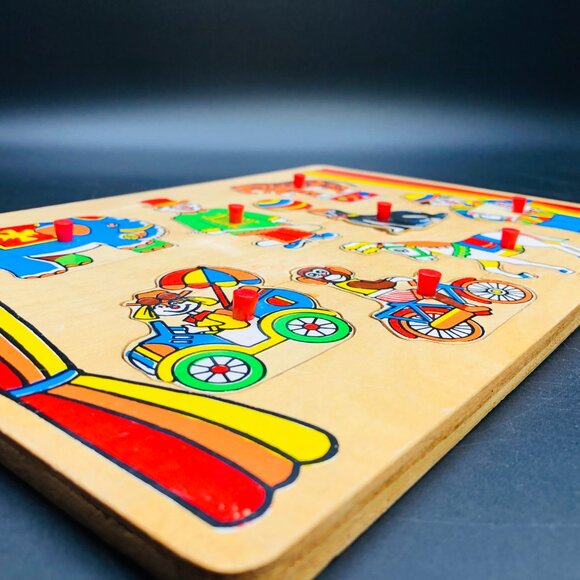 80s Circus Clown Show Wooden Puzzle COMPLETE Vintage Animal Silhouette Shape - Picture 7 of 10